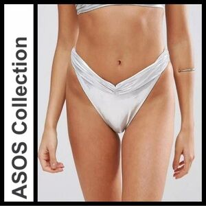 NWOT Asos Liquid Silver Metallic Ruched Bikini
